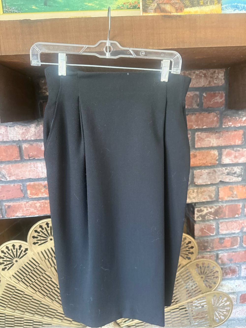 VTG 80s 90s Anne Klein II Black 100% Pure Wool High Waist Pencil Skirt 8 USA